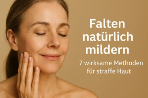Falten natürlich mildern – Frau mit glatter Haut durch Kollagen, Vitamin C, Hydration und Schlaf